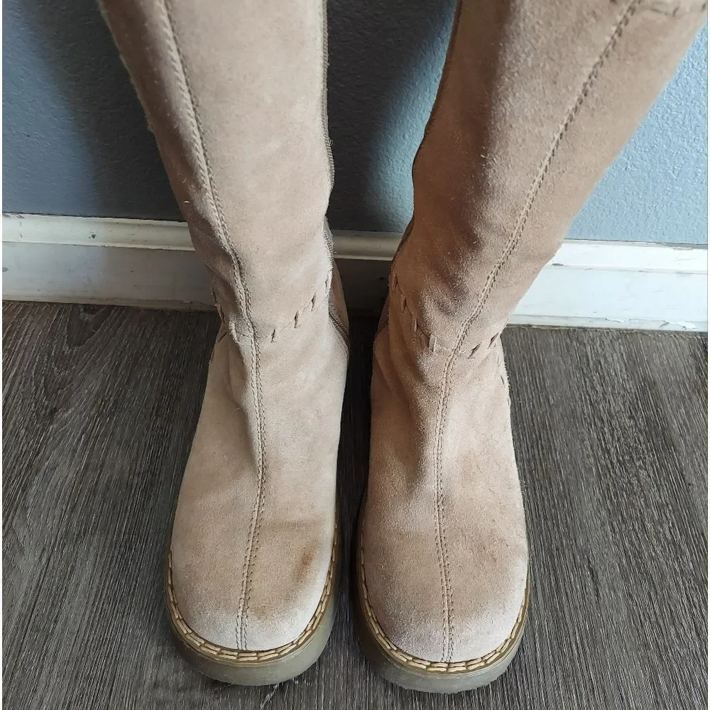 Vintage 90s Xhilaration Suede Platform Faux Fur Trim Chunky Boots Size 8.5